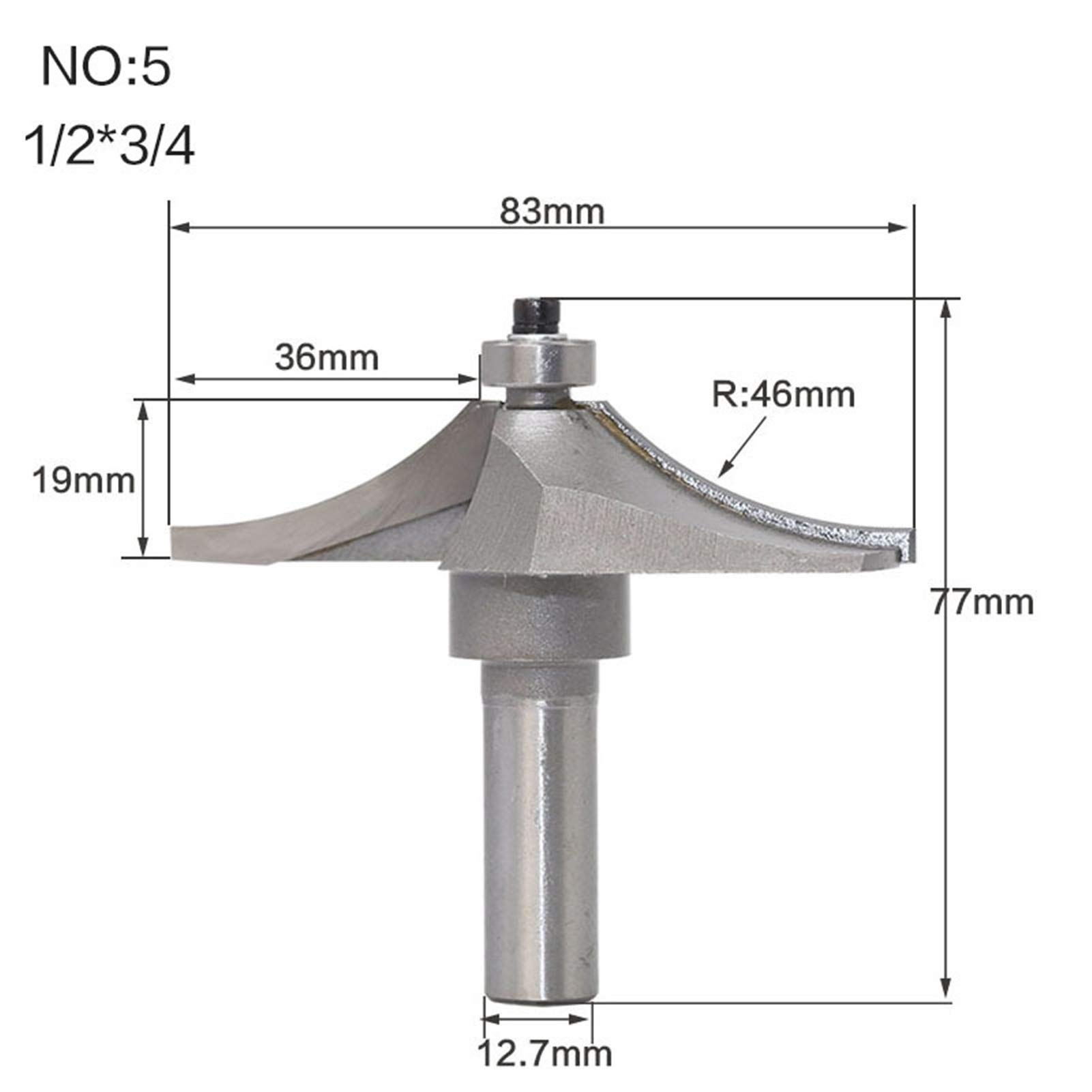Zkenyao-Router Bit 1/2 Shank Router Bits for Wood Tungsten Carbide Cutter Bit Edge Bit Professional Grade Woodworking Tools, Use Safety Reliable (Cutting Edge Length : NO5)