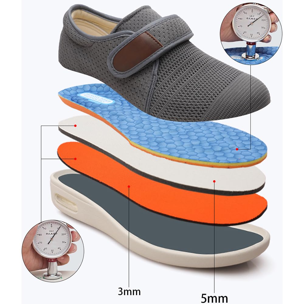 Zapatos para Diabéticos Calzado Ortopédico Fácil De Poner Zapatillas Ajustables De Ancho Especial con Plantilla De Espuma Viscoelástica Y Suela Antideslizante Ideales Pies Hinchados