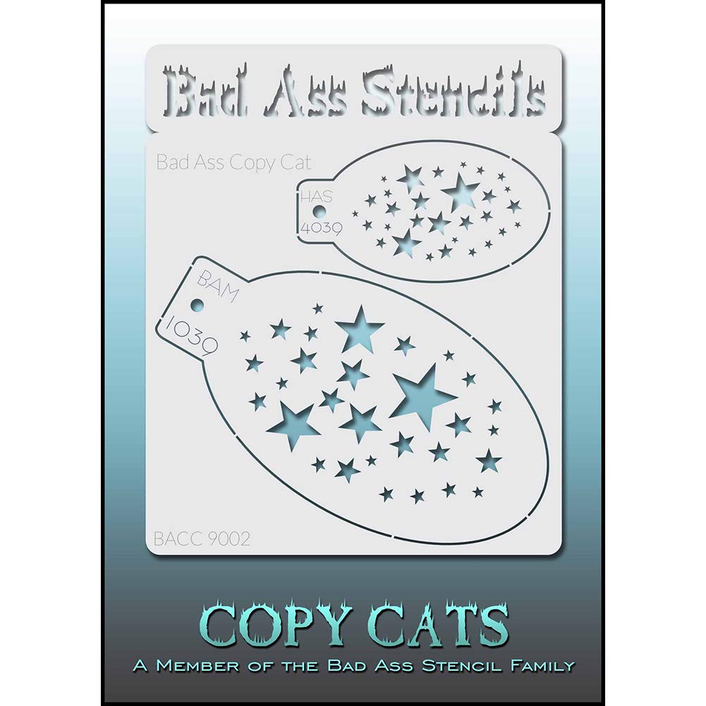 Bad Ass Copy Cat Stencil - Scattered Stars 9002, Thin, Flexible, High Grade Mylar, Reusable Face Painting Stencil, Great for Airbrush, Brush, Sponge Application