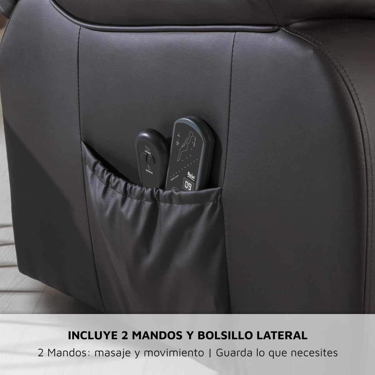 ZZ DON DESCANSO - Sillón Relax Reclinable Eléctrico Levanta Personas Trevi Choco, Reclinación 160º, 10 Programas, Temporizador, Calor Lumbar. Sillón Masaje 4 Zonas de Eco Piel PU. Incluye 2 Mandos