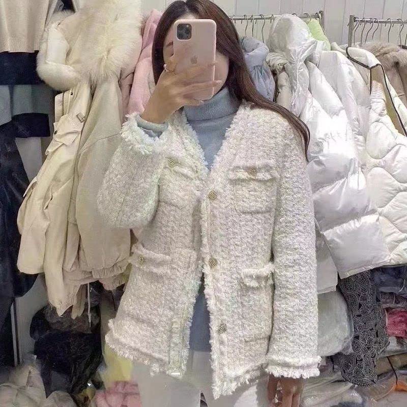 CHONG FENG XIA Tweed fleece Padded Suit Jacket - Women's Warm V-Neck Loose Blazers4