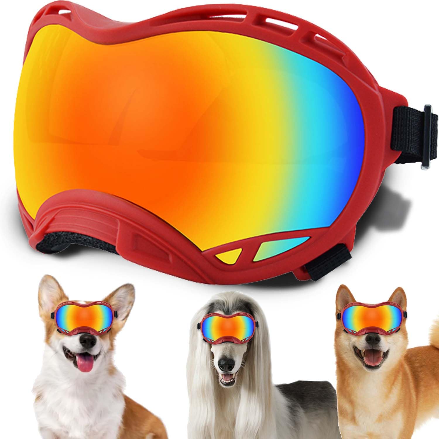 Dog Sunglasses,Doggles Anti-UV Protection,Pet Sunglasses with Adjustable Strap,Suitable for Motorcycle Car Driving Bike Riding Hiking Swimming Wind Dust Fog Dog Eye Protection