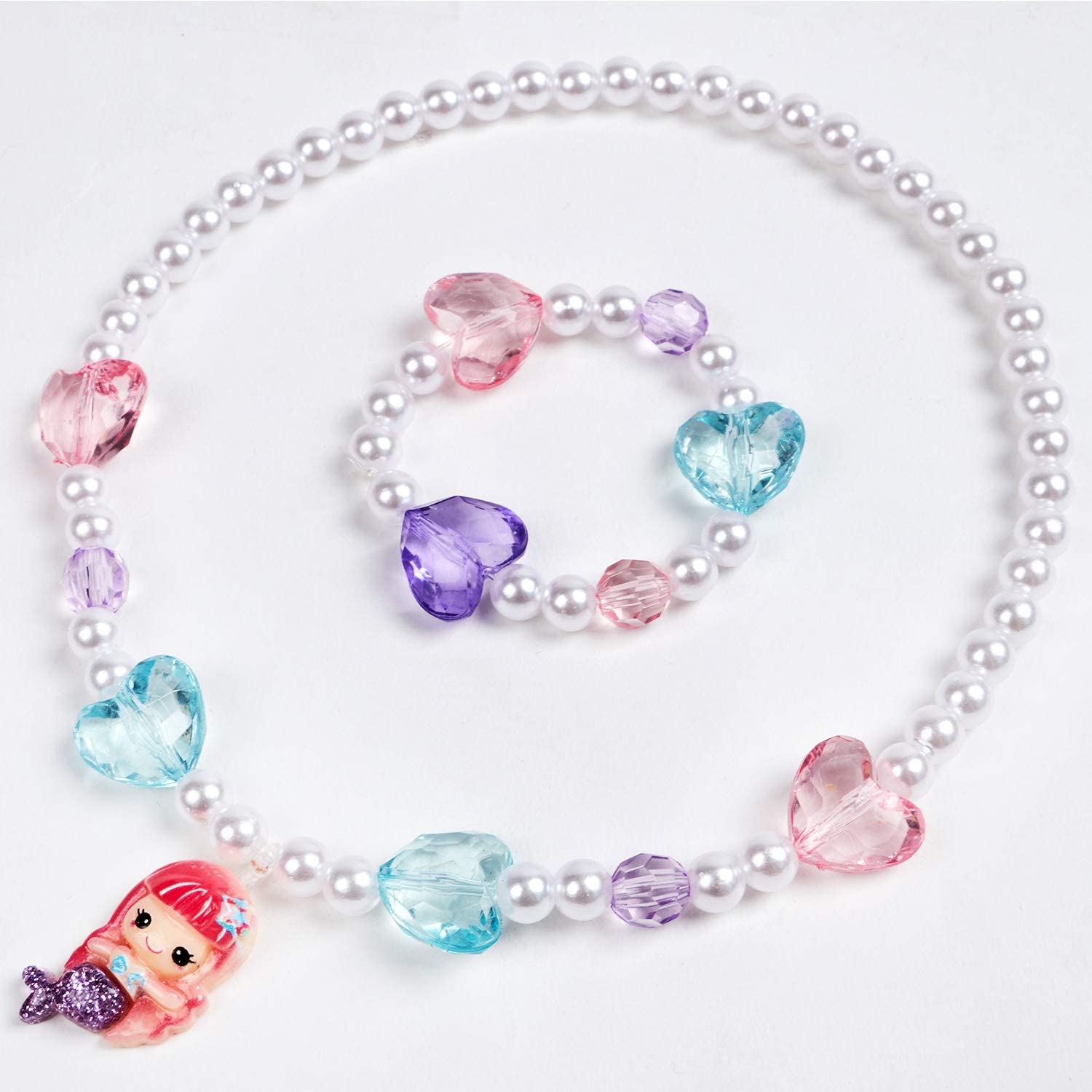 El Regalo 3 Sets Girl Princess Necklaces & Bracelets With Colorful Unicorn, Mermaid, Rainbow Pendant Kids Stretchy Chunky Costume Jewelry Gifts Party Favors Dress Up Friendship Jewelry 2