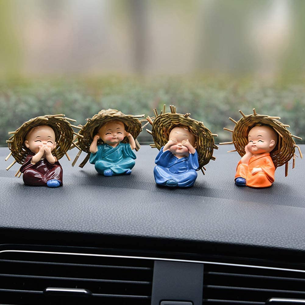 RAAVEE Buddha Monk Set Statue Home Decor Items Figurines Showpiece - Cute Mini Buddha Statue for Car Dashboard Table Top Diwali Home Decoration Gift Items (Type 2 Monk), Resin.