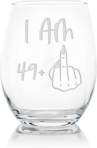 Miniatura 7 de Im 49 Plus - Copa de vino sin tallo de 50 cumpleaños, regalo de 50 años, ideas de regalo para mujeres que cumplen 50 años, regalo de broma de 50 años