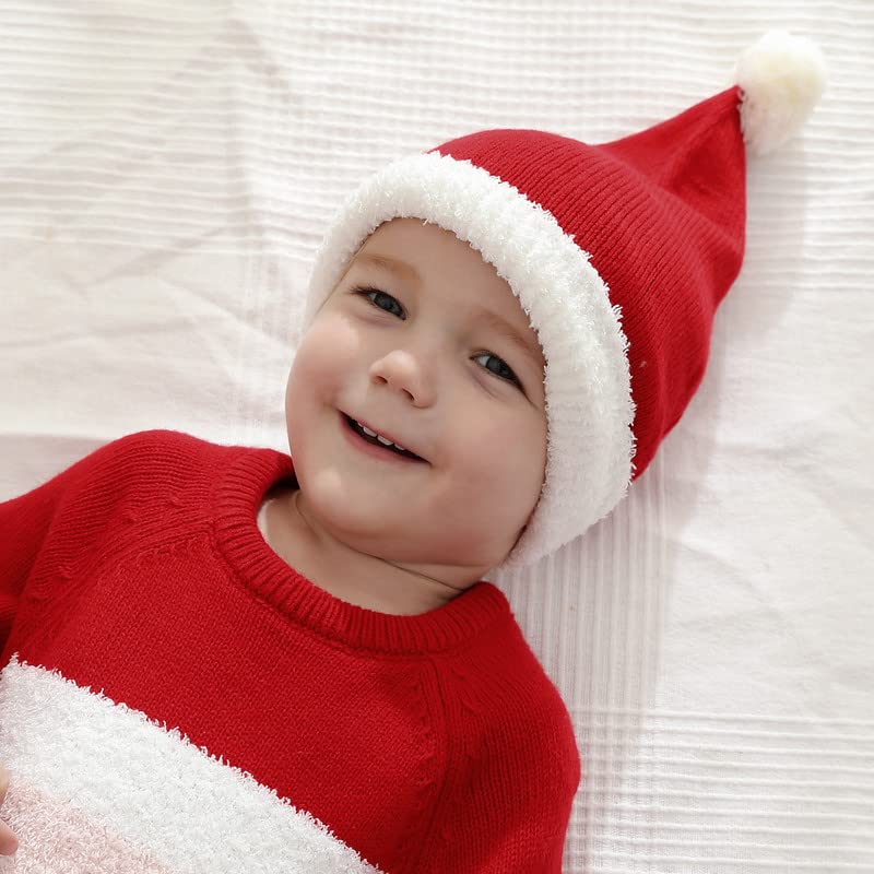 Image of LAWKUL My First Christmas Santa Hat Toddler Baby Knit Beanie Baby Pom Pom Beanie Red Baby Beanie