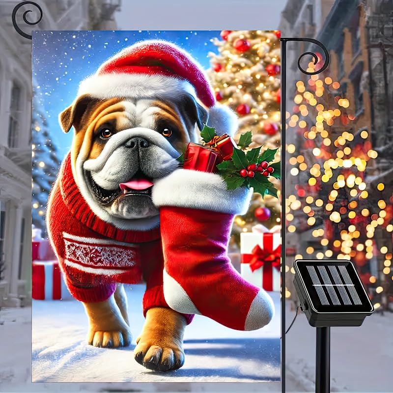 Image of BlissYard Christmas Bulldog Garden Flag 12x18 Inch Polyester