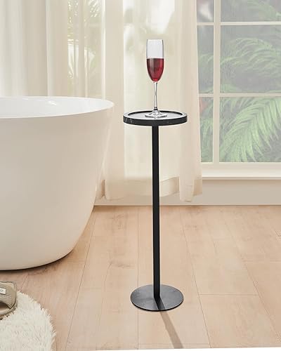 Miniatura 6 de Mesa de bebida, mesa auxiliar de pedestal pequeña, mesa de cóctel redonda, mesa auxiliar con base de metal, para espacios pequeños, mármol negro