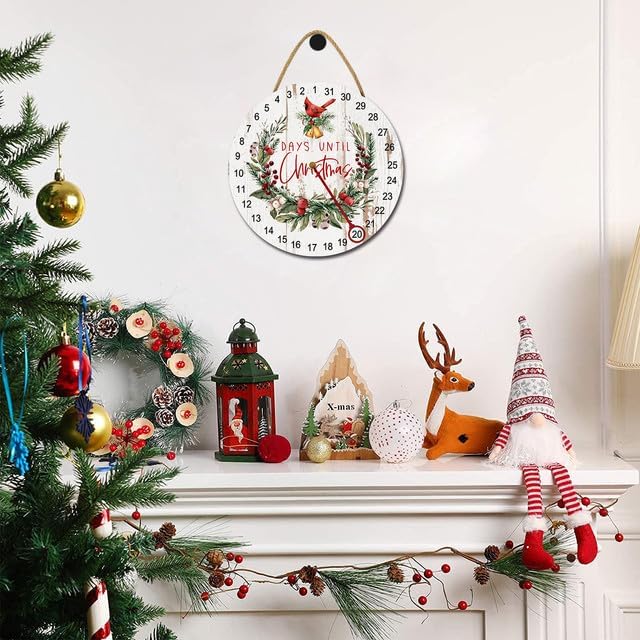Miniatura 6 de Letrero de puerta de cuenta regresiva de Navidad, coronas de Navidad, calendario de Adviento de cuenta regresiva de madera, días hasta Navidad para