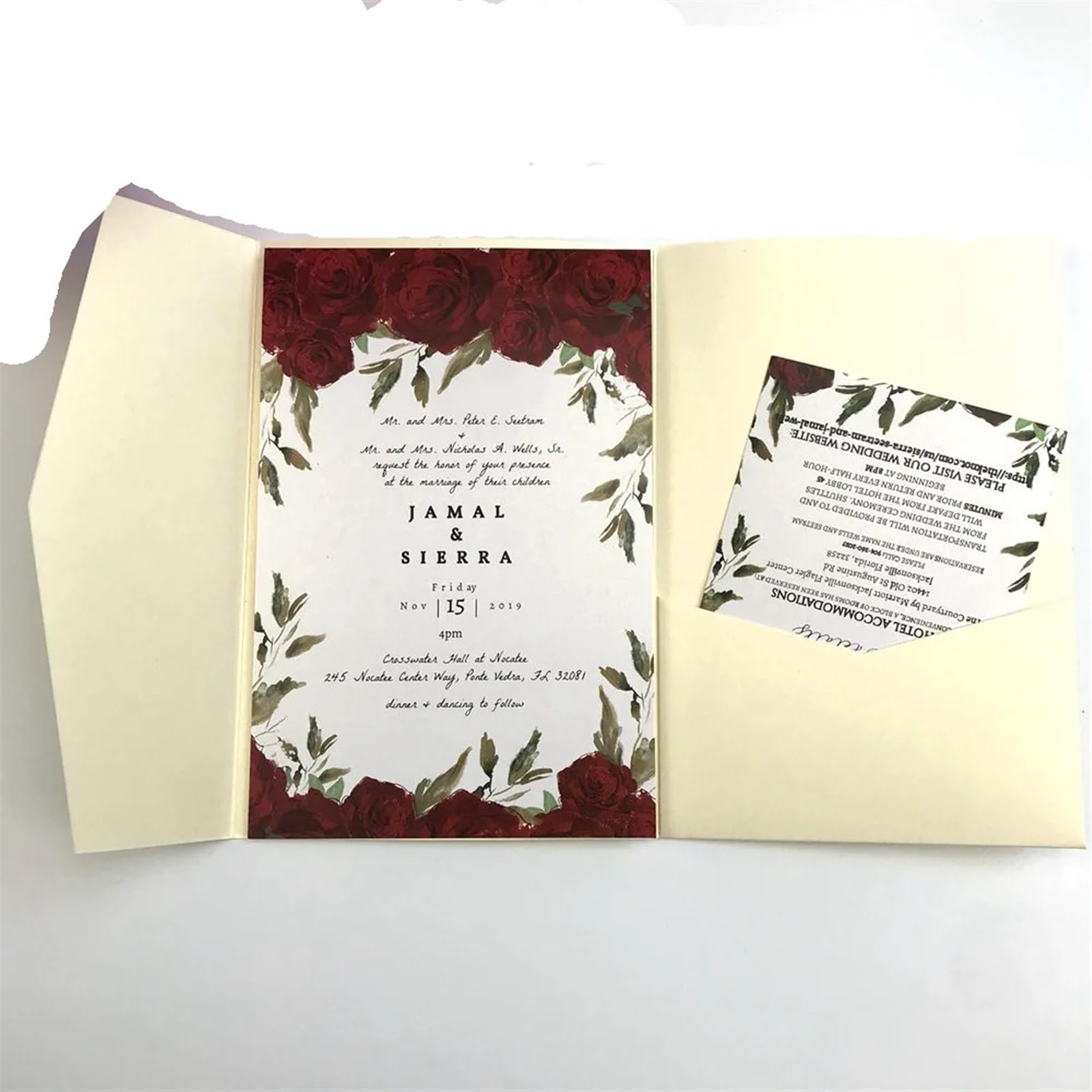 Hochzeitseinladungen Karte 50 dreifach gefaltete Hochzeitseinladungskarten mit Rosen-Laserschnitt, Taschen-Einladungsumschlag(Pearl beige,Custom Set)