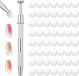اسفنجة جل متدرجة لتزيين الأظافر مع قلم إمساك، اسفنجة تزيين عالية الكثافة، مانيكير مربع صغير، أدوات تزيين للأظافر، طلاء الأظافر - 50 قطعة + قلم