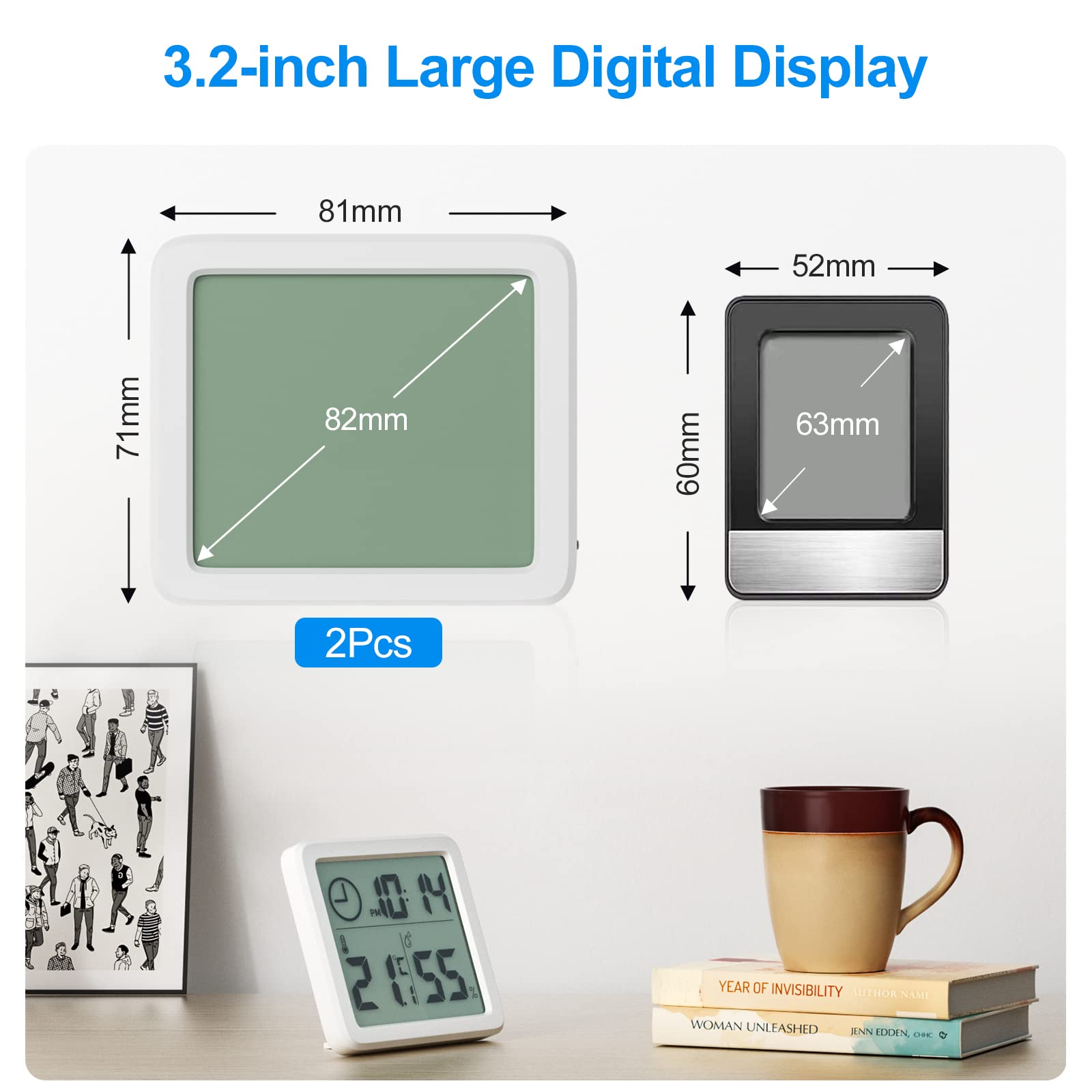 Lot Thermomètre Intérieur, 2 Pieces LCD Mini Digital Thermometre Hygrometre Interieur, Fiable