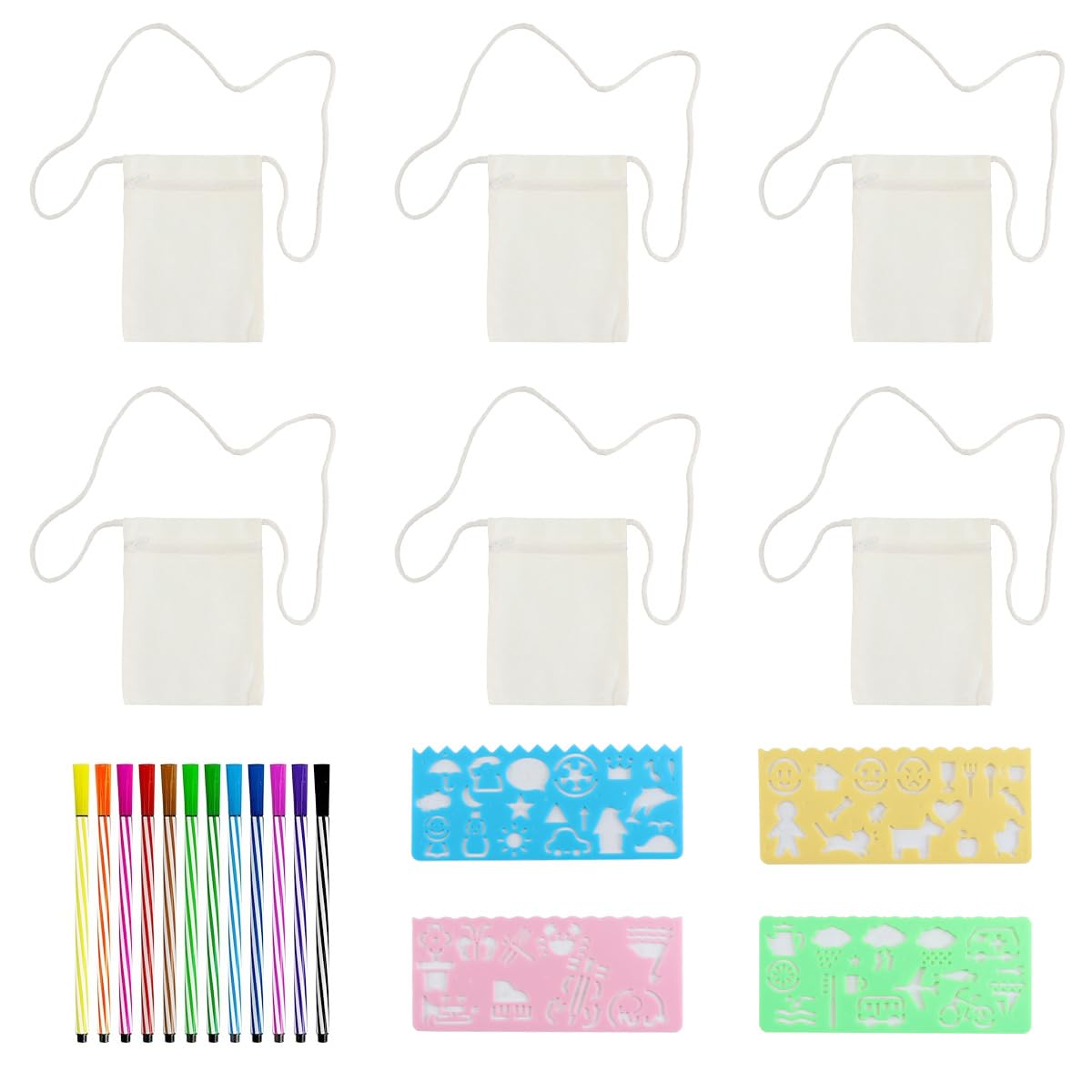 Durlo A Set Of Fabric Bags for Painting 17 X 13 Cm Shoulder Bag,with 6 Bags 4 Painting Templates and 12 Colour Crayons,beige