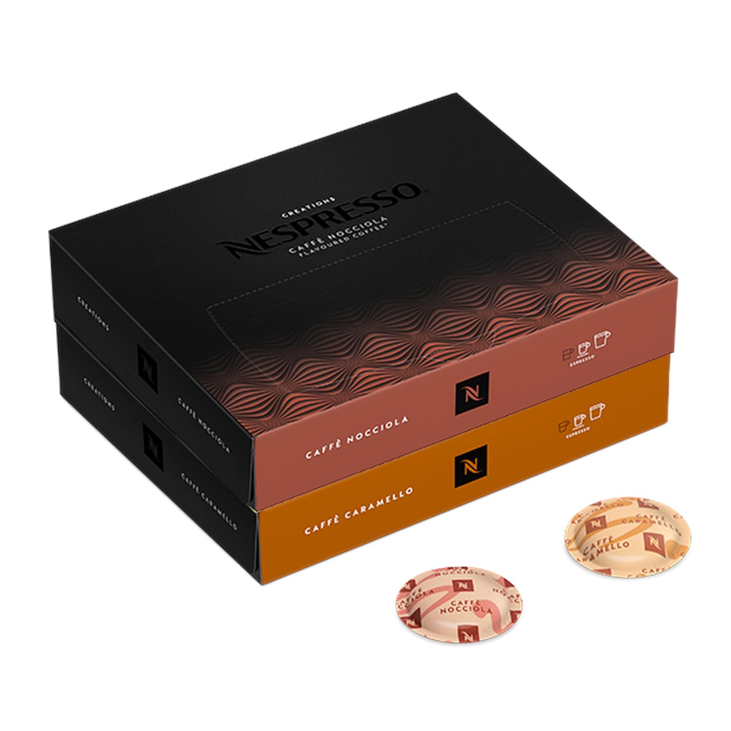 Nespresso Professional - Lote de 100 Cápsulas de Café - 50 Nocciola, 50 Caramello - Cápsulas de Aluminio Reciclable - Compatible con Máquinas Zenius, Momento, Aguila