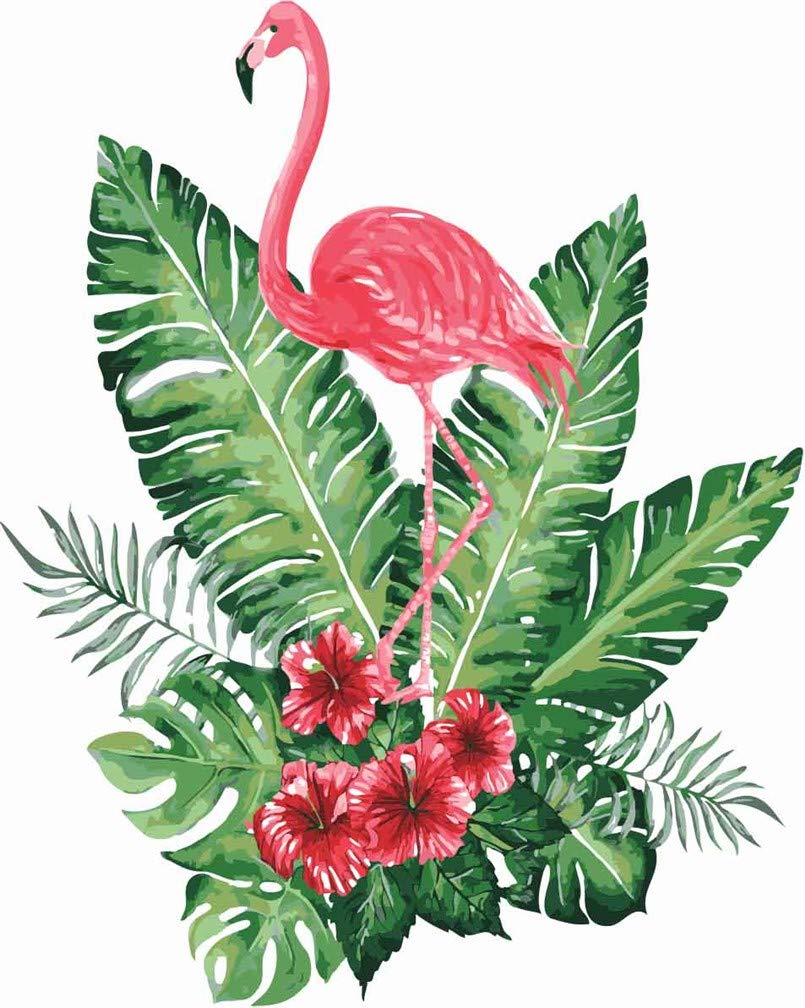Awesocrafts Flamingo Paint By Numbers Kits, And Green Plant Palm Leaves Number Painting For Adults 16X20 Inch Framed (, Framed)