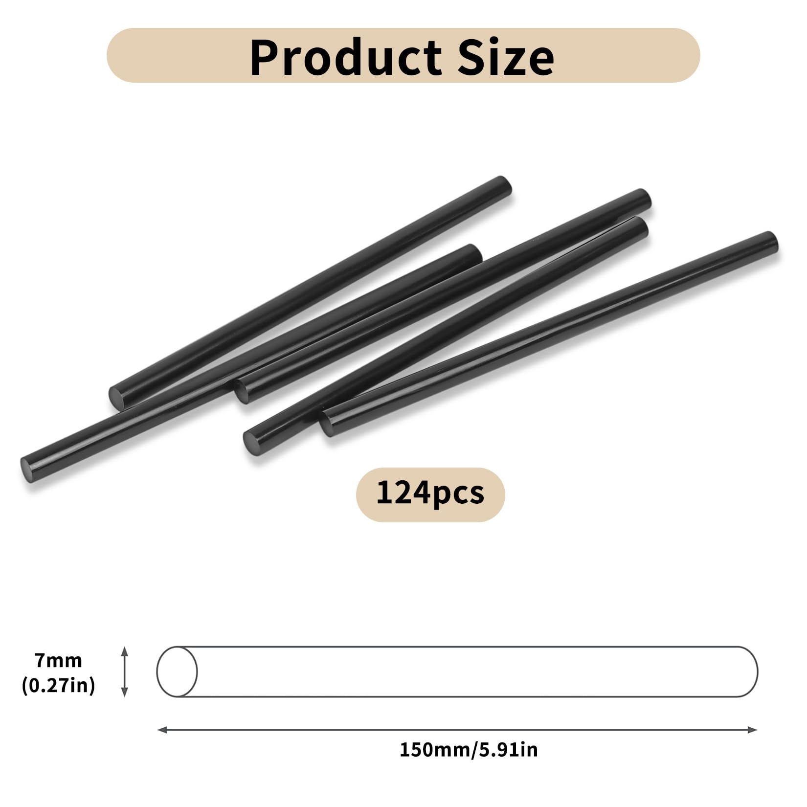 124 Pz Stick Colla a Caldo 7mm x 150mm, Bastoncini per Pistole a Colla, Stick di Colla a Caldo nera ad Asciugatura Rapida, Bastoncini di Colla per Pistola, Fai da Te, Riparazione, Fissaggio