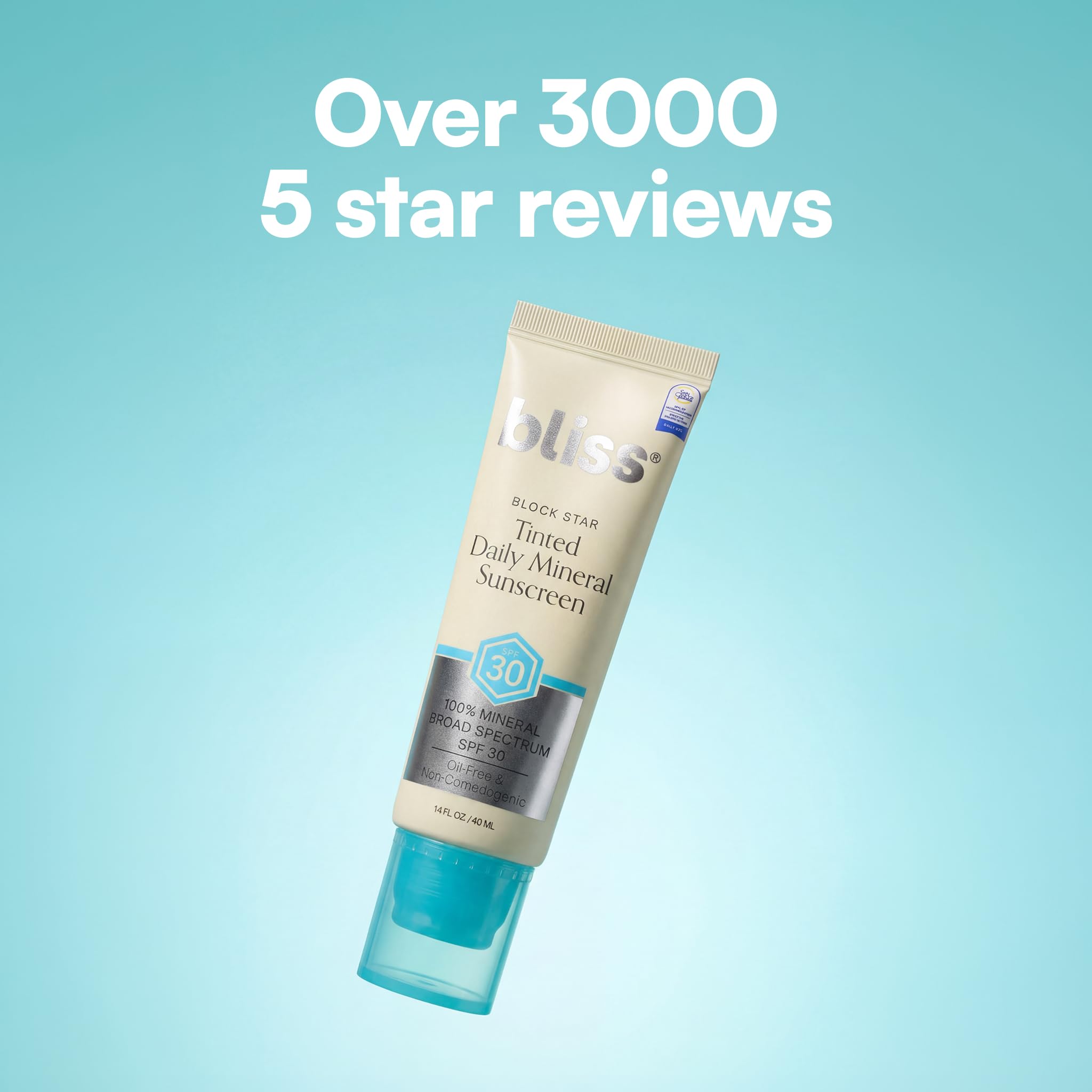 Bliss Tinted Sunscreen | Block Star Face Sunscreen | SPF 30 | 100% Mineral Sunscreen | Non-Greasy & Non-Irritating | Vegano | 1.4 fl oz
