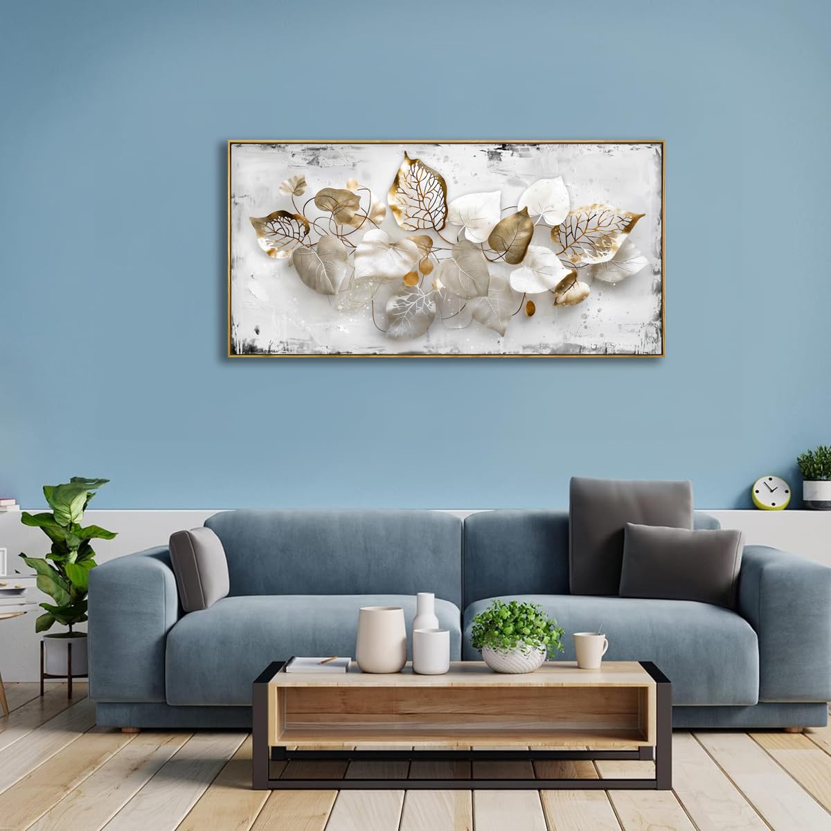 Wall Art Leaf Modern Botanical Artwork Canvas Painting for Living Room Bedroom Dining Room Home Office Decor 20"x40" with Framed