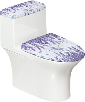 Lavender Dragonfly Bathroom Toilet Lid Cover Fits Most Round, Elongated and Oblong Lids Toilet Seat Cover Stays in Place Elastic Edges Accessories Decor Easy to Clean and Sturdy