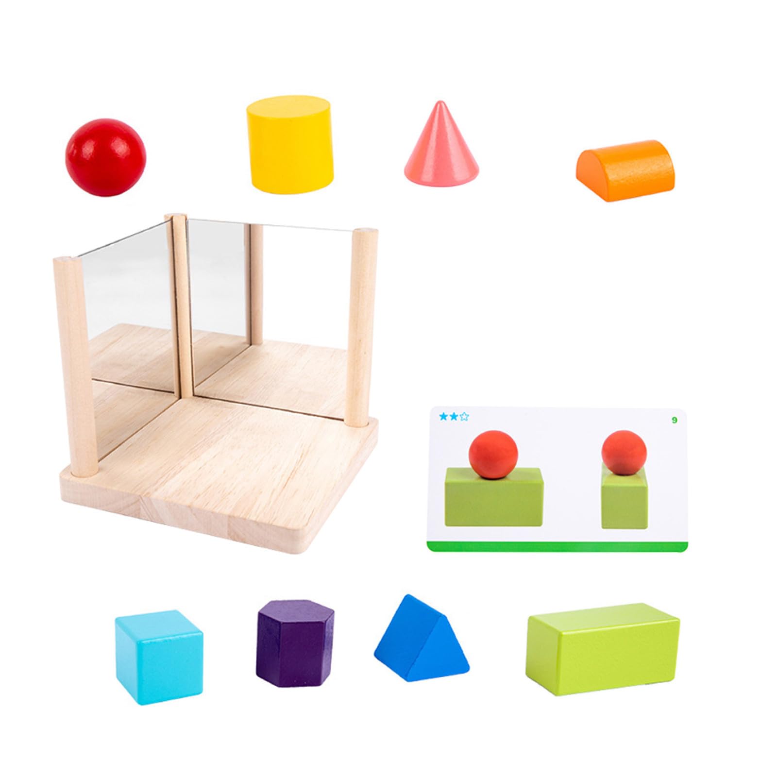 Giocattolo Educativo Blocchi Specchio in Legno e Vetro per Ragazzo Ragazza, Stimola Pensiero Spaziale Geometrico e Creatività, Regalo per Compleanno o Festa