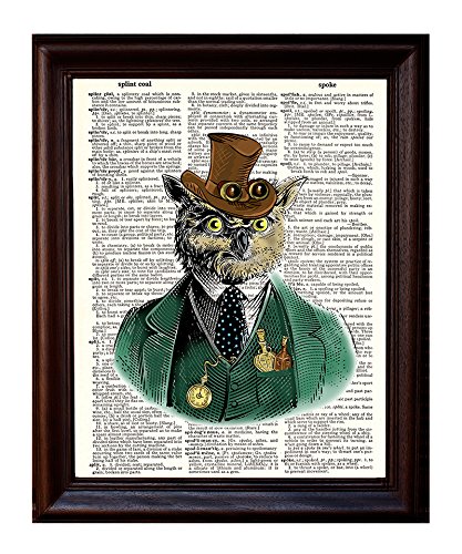 Fresh Prints of CT Owl Steampunk Portrait - Dictionary Art Print Printed On Authentic Vintage Dictionary Book Page - 8 x 10.5