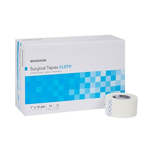 McKesson Cinta quirúrgica, no estéril, permeable al aire, tela similar a la seda, 1 pulgada x 10 yardas, 12 rollos, 12 paquetes, 144 en total