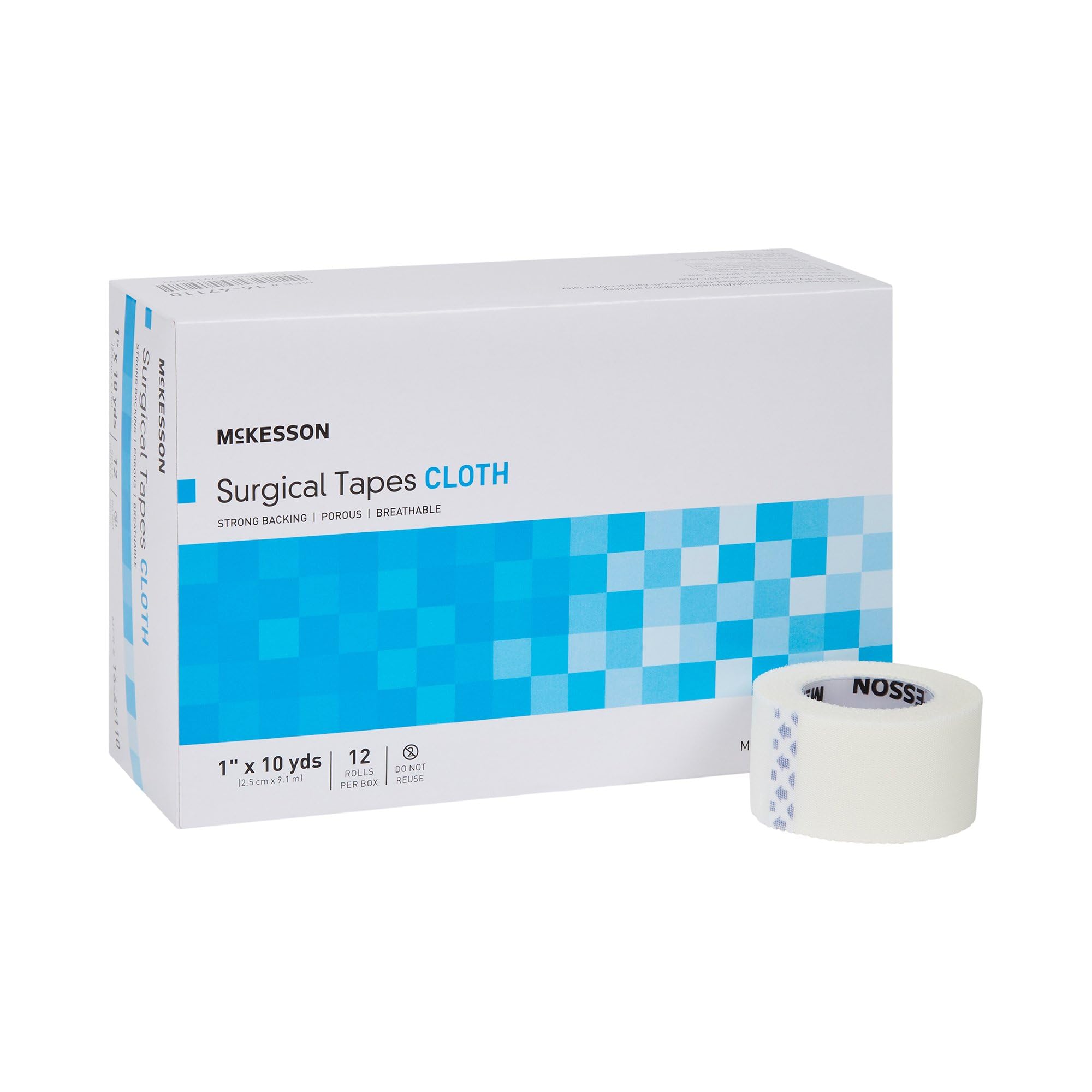 McKesson Surgical Tape, Non-Sterile, Air Permeable Silk-Like Cloth, 1 in x 10 yd, 12 Rolls, 1 Pack