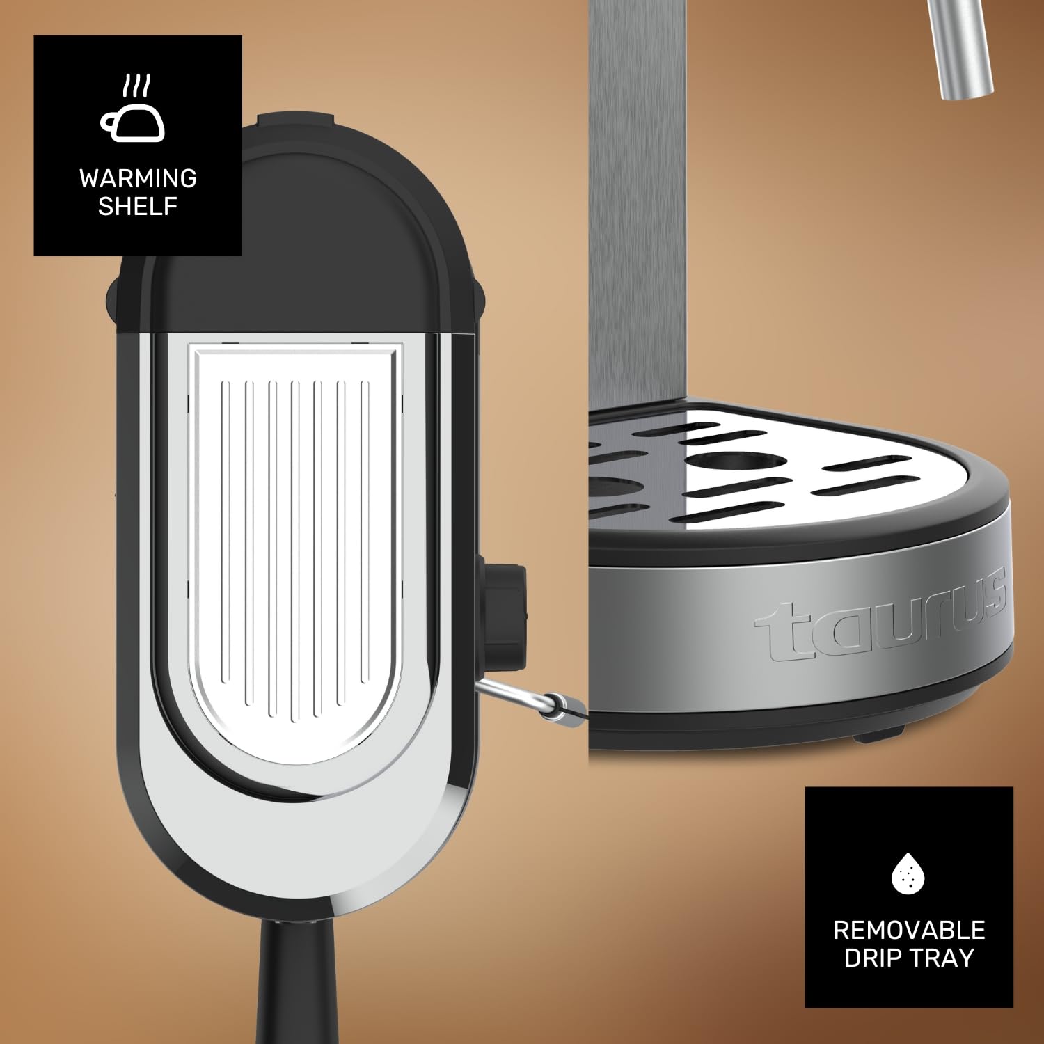 Taurus - Macchina da Caffè Espresso Euforia Compact 1350W | 20 Bar di Pressione | Sistema Thermoblock | Filtro Supreme Cream | Vaporizzatore Orientabile | Doppia Erogazione | Cucchiaio Dosatore