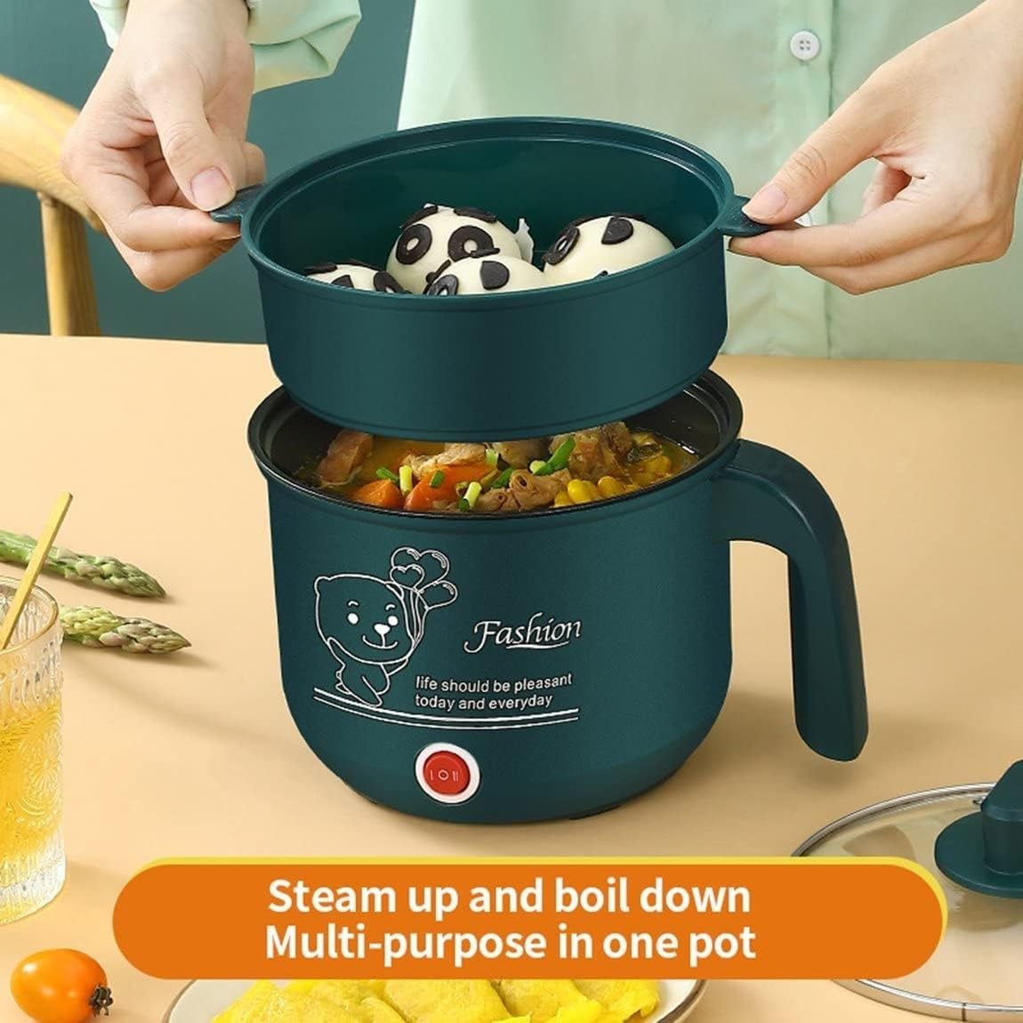 Cuociriso - Cuociriso Elettrico, Cuocirisos Con Vaporiera, Mini Cuocirisos Multifunzione Da 1,8 L, Mini Pentola Antiaderente Verde Multifunzione Da 220 V A Strato Singolo