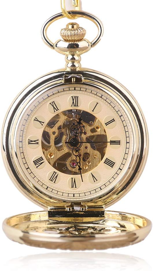 OIFMKC Pocket Watch Luxury Fashion Gear Hollow Hand Wind Mechanical Pocket Watch Men Women Pendant Chain Fob Watch
