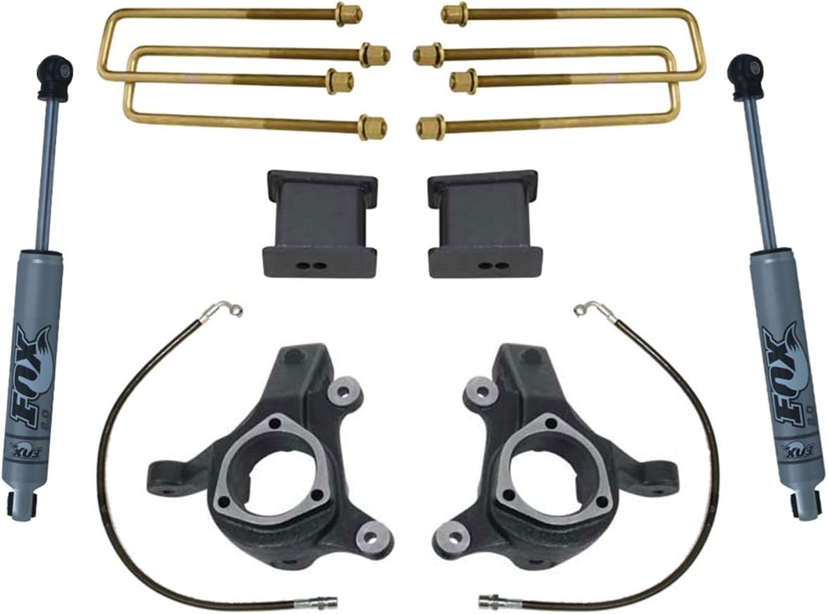 MaxTrac KS881332F Suspension Lift Kit 3 in. Lift Incl. Front Spindles/2 in. Blocks/U Bolts/Rear Fox Shocks Suspension Lift Kit