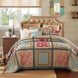YAYIDAY Patchwork Cotton Bedspread Quilt Sets King Size Bohemian Pattern - Breathable Comforter...