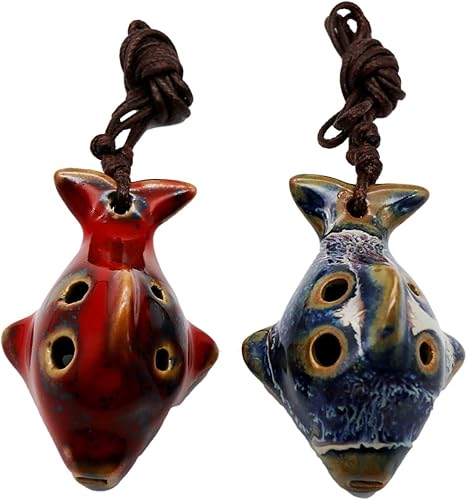 Miniatura 7 de 6 agujeros, Ocarina en forma de pez, Ocarina Alto C, Ocarinas de cerámica en Do mayor, instrumento de 2 piezas, cerámica roja y azul, decoración