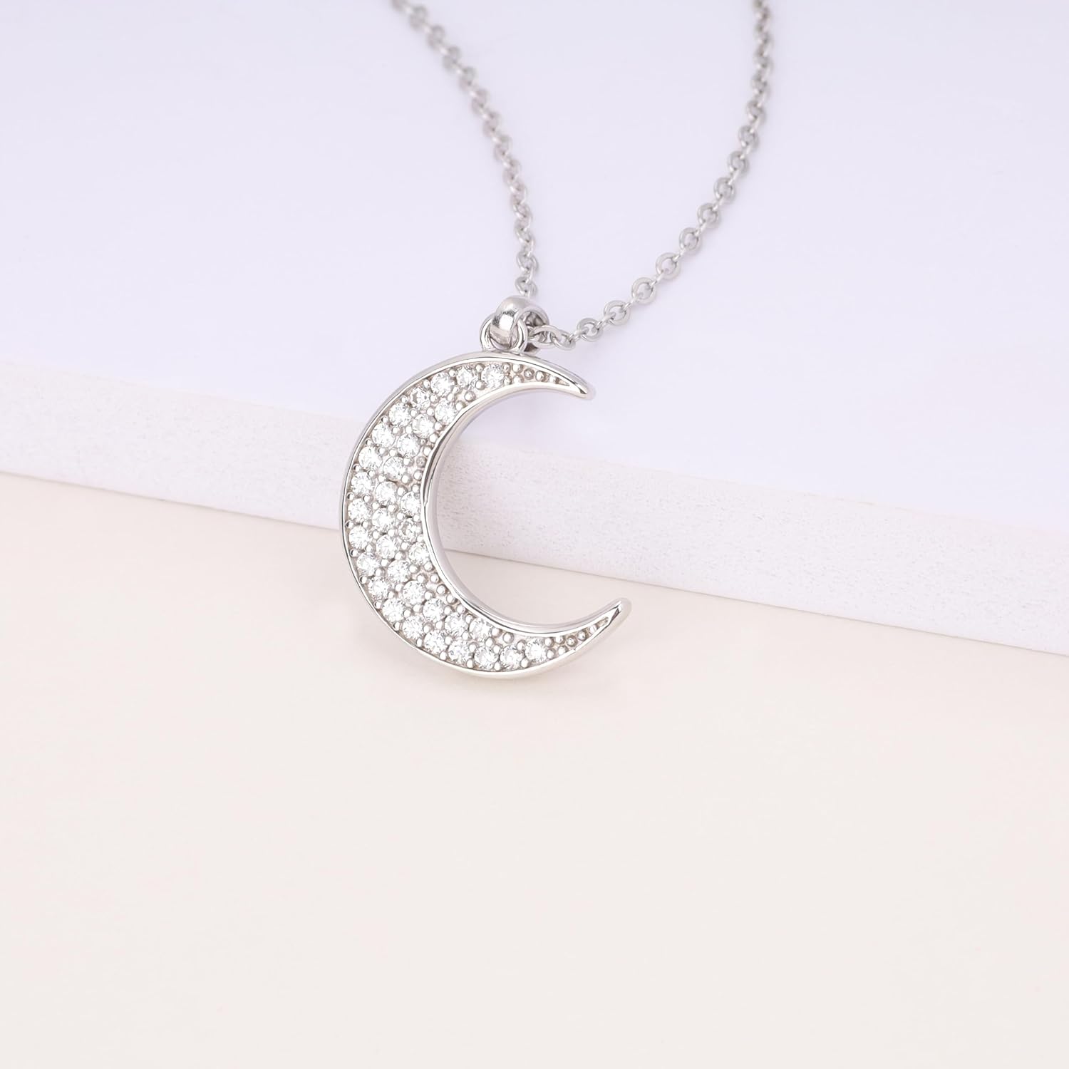 GAVU 925 Sterling Silver Cubic Zirconia Moon Pendant Necklace for Women, Dainty Silver Necklace for Women - Image 5