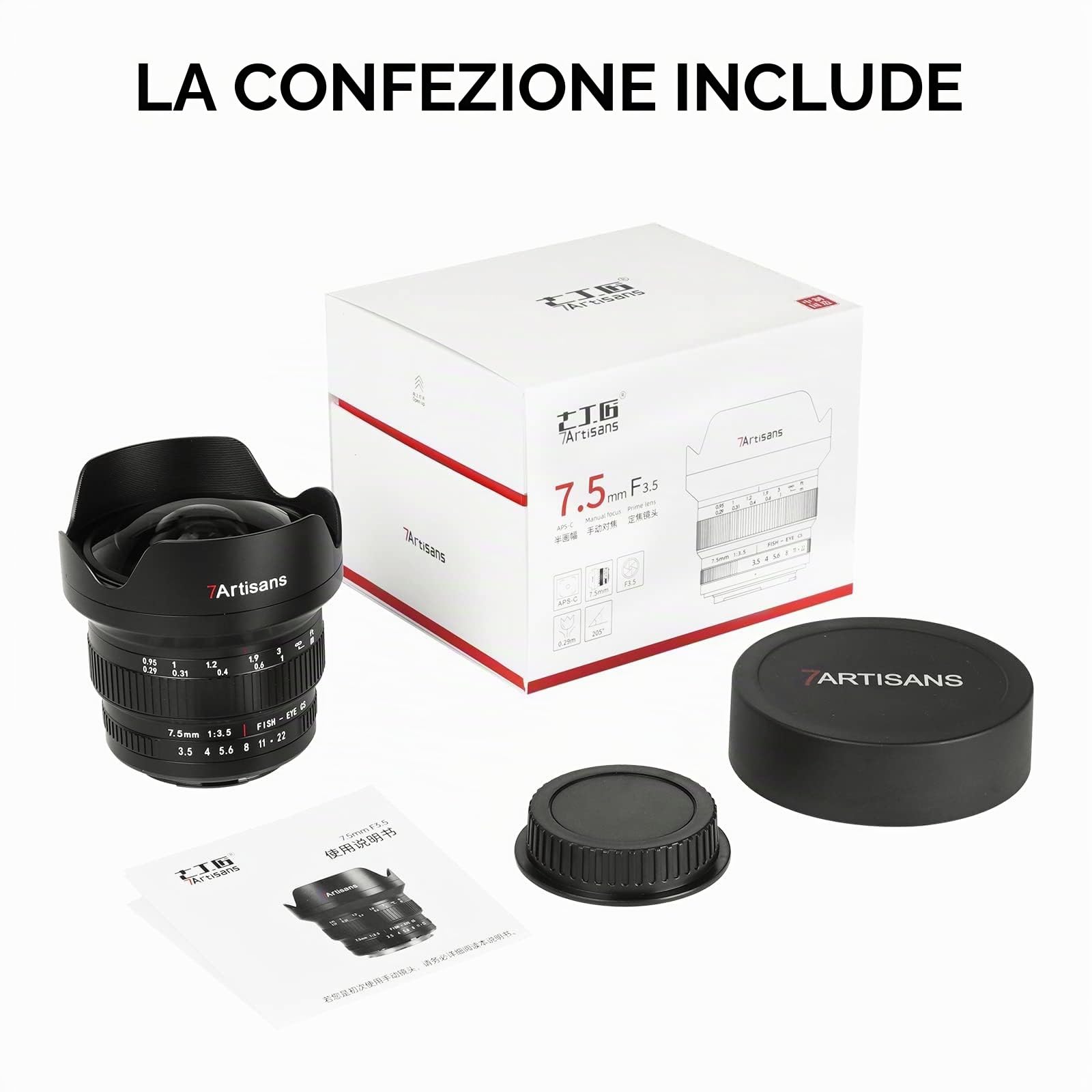 7artisans MF 7,5 mm F3.5 APS-C 205° Obiettivo fish-eye manuale ultra grandangolare compatibile con Nikon F