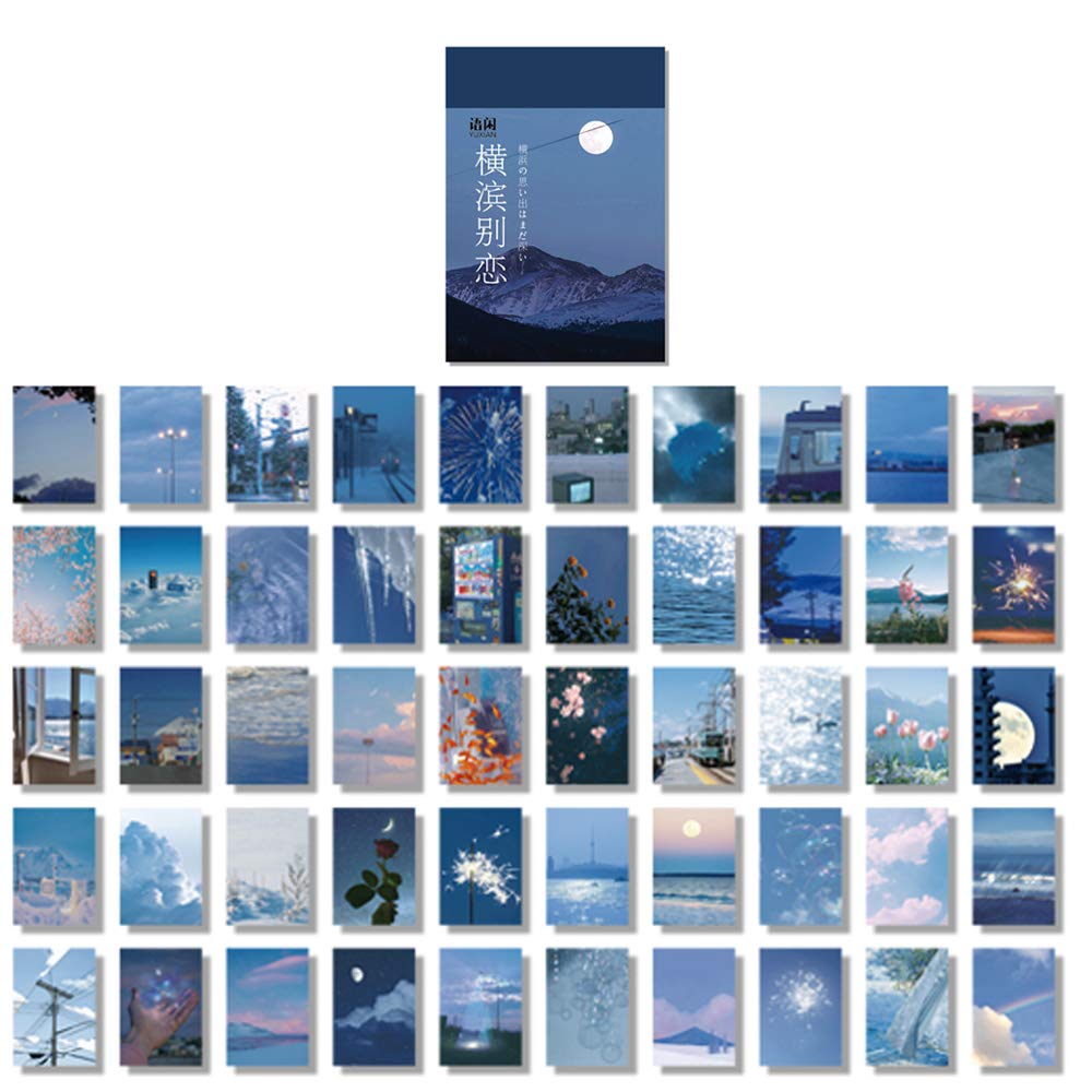 100 Pcs Stickers Set Notebook Style, DIY Journal Stickers for Planner,Beautiful Scenery Green Leaves Texture Decoration, School Office Supplies (Blue Seacoast(Hengbinbielian))