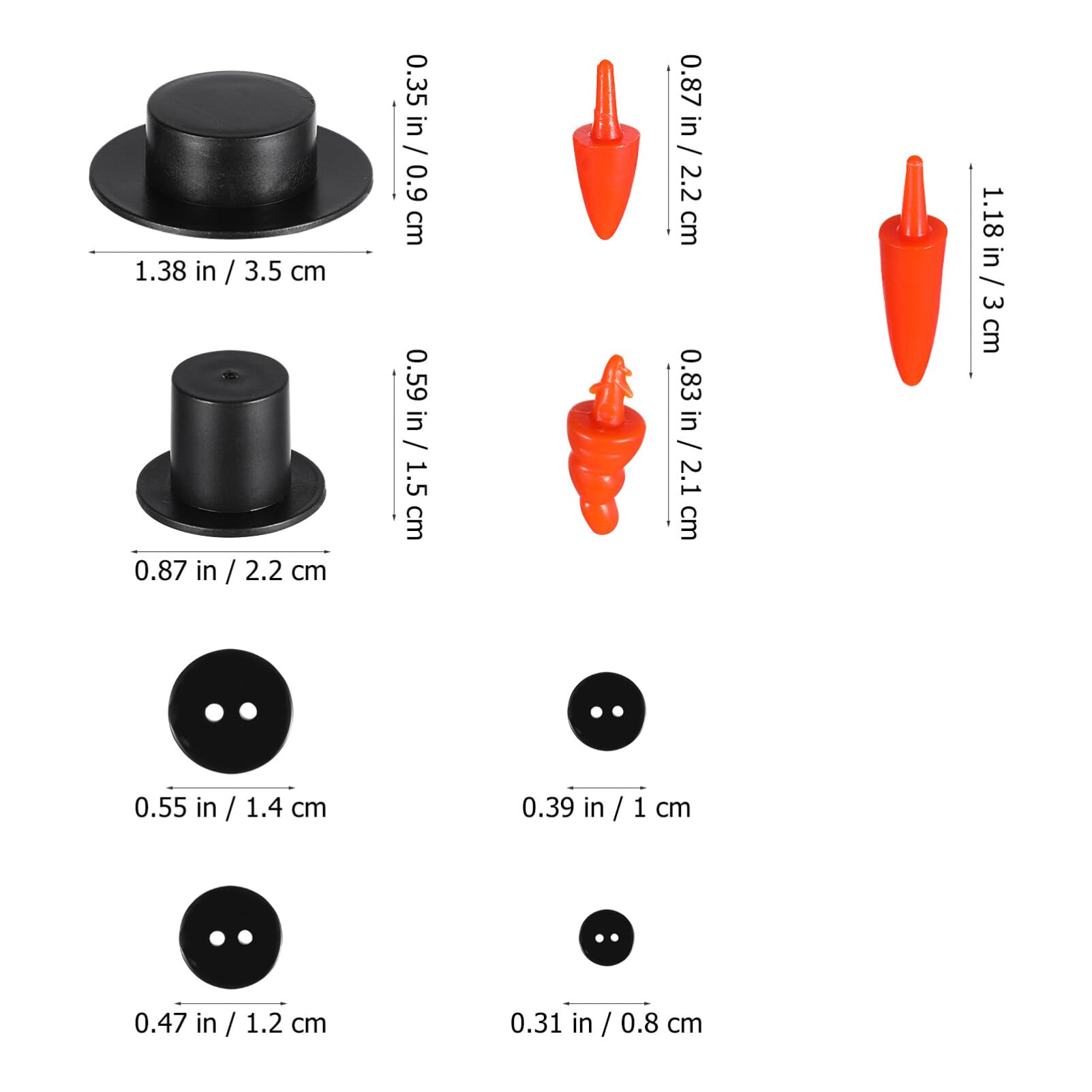 FOMIYES 320pcs Christmas DIY Snowman Kit Snowman Nose Buttons Mini Black Top Hats for Snowman Doll Crafts Making - Image 3