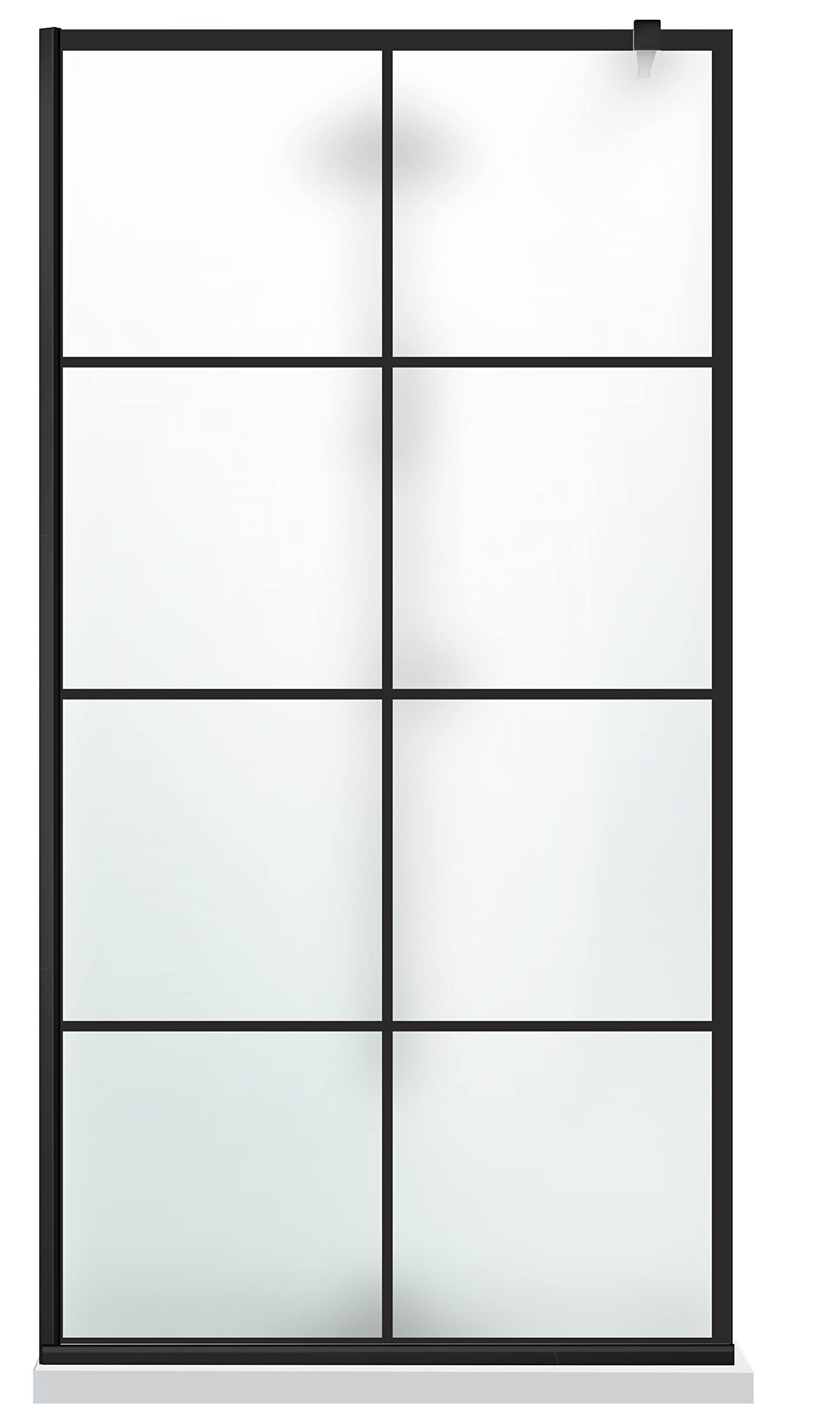 Aqua Roy Schwarz, Modell Mode Schwarz, Größe 100 cm ab 70/80/90/100/110/120, Walk in Duschwand Duschabtrennung 8 mm satiniertes Glas, mit NANO-beschichtetem sandgestrahltem Muster (100x195 cm)