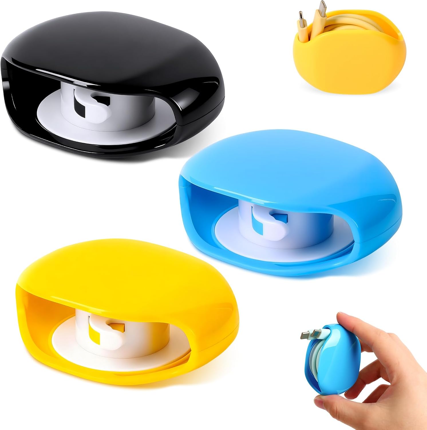 Carrete de cable automático, 3 carretes de cable retráctiles, estuche pequeño para cables USB, cable de auriculares, cables de datos, no más cables