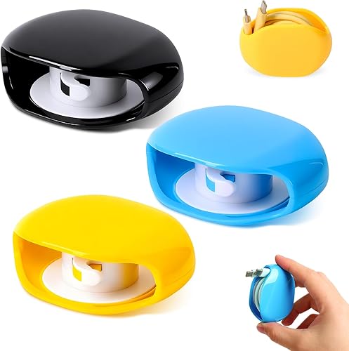 Carrete de cable automático, 3 carretes de cable retráctiles, estuche pequeño para cables USB, cable de auriculares, cables de datos, no más cables
