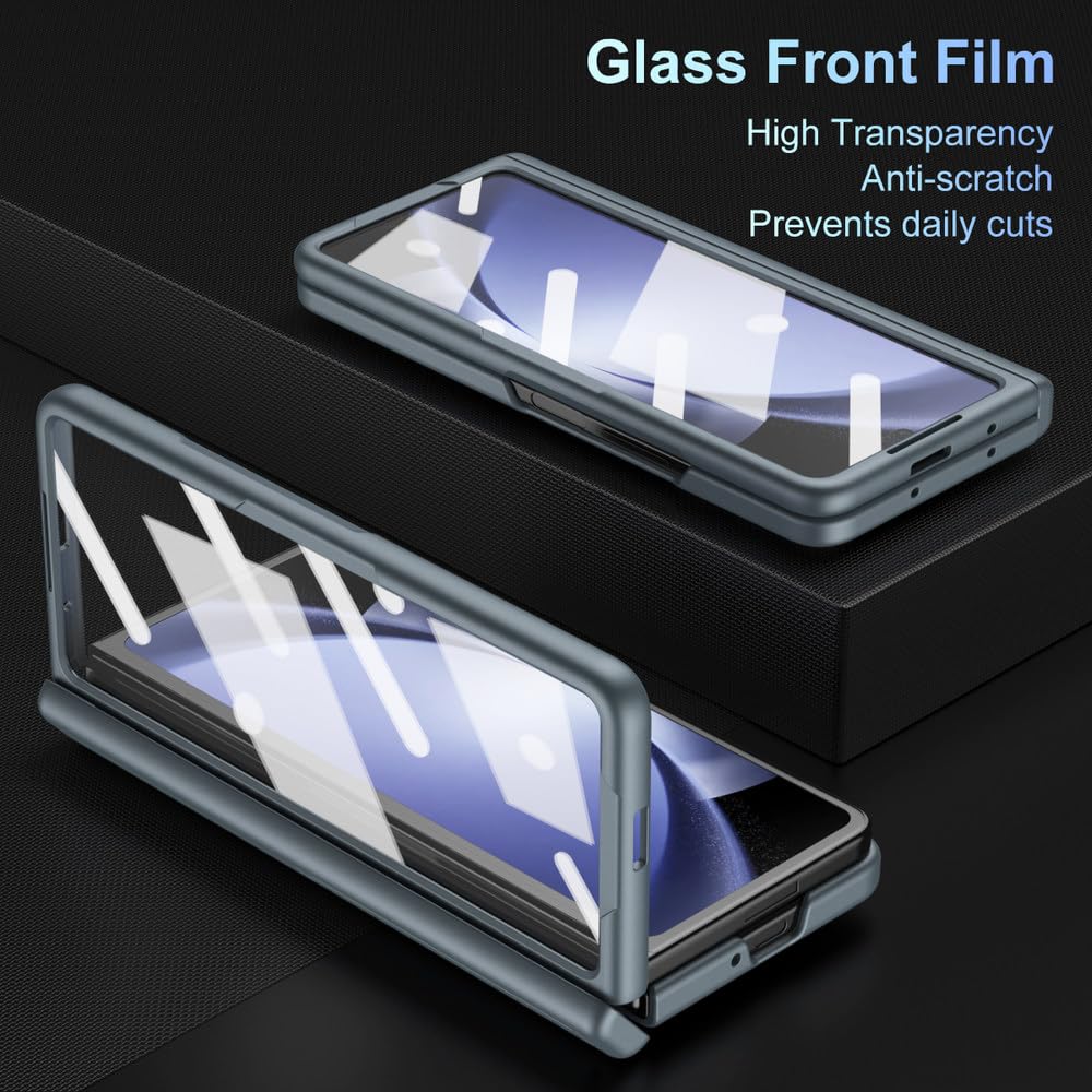 Estuche con Ranura para Porta bolígrafo para Samsung Galaxy Z Fold 3 4 5 6 Fold5 con Soporte para bolígrafo, Cubierta de película de Vidrio Frontal, Azul, para Samsung Z Fold 6