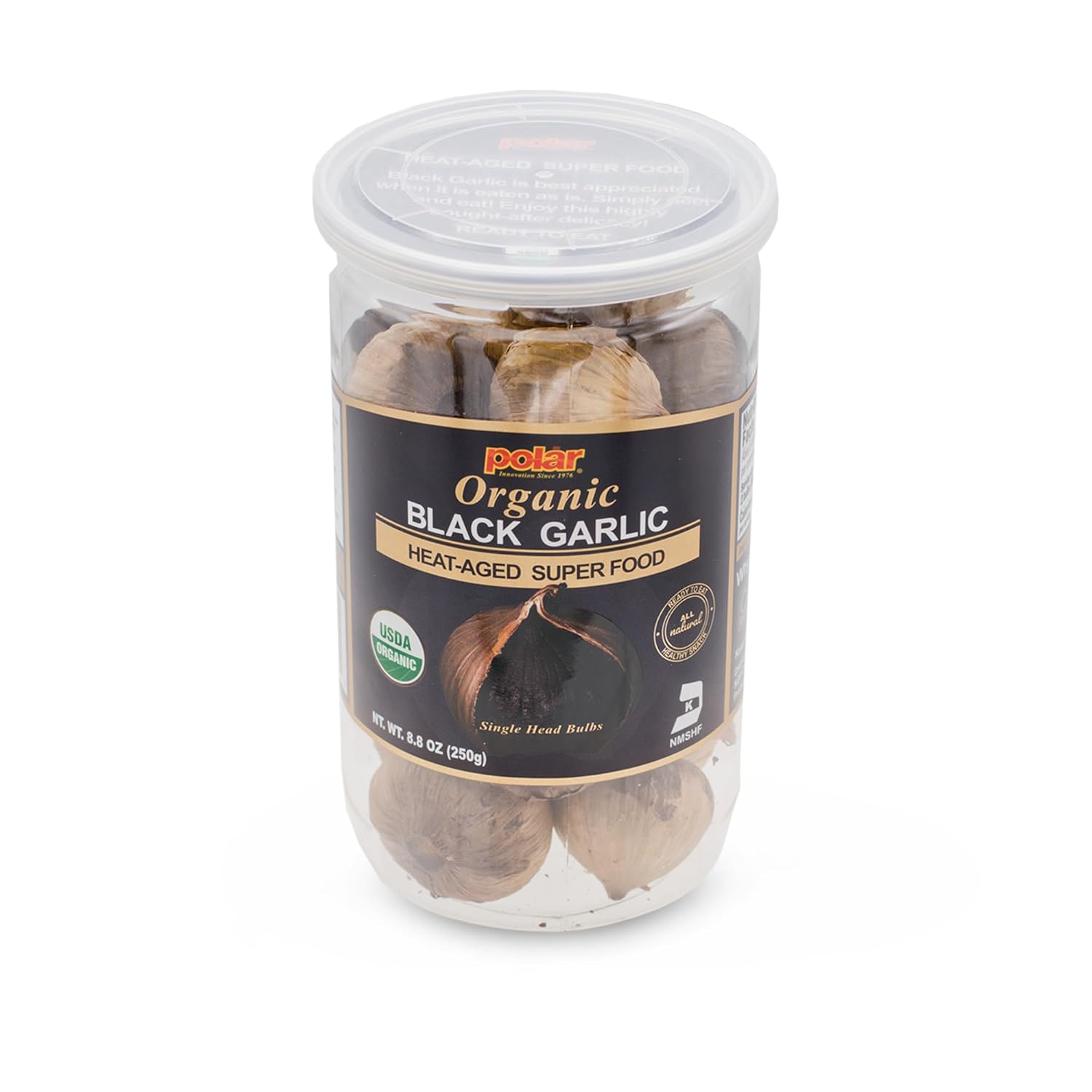 MW Polar USDA Organic Black Garlic 8.8oz (Pack of 6), Whole Bulbs, Easy Peel, All Natural, Chemical Free, Kosher Friendly Ready to Eat Healthy Snack
