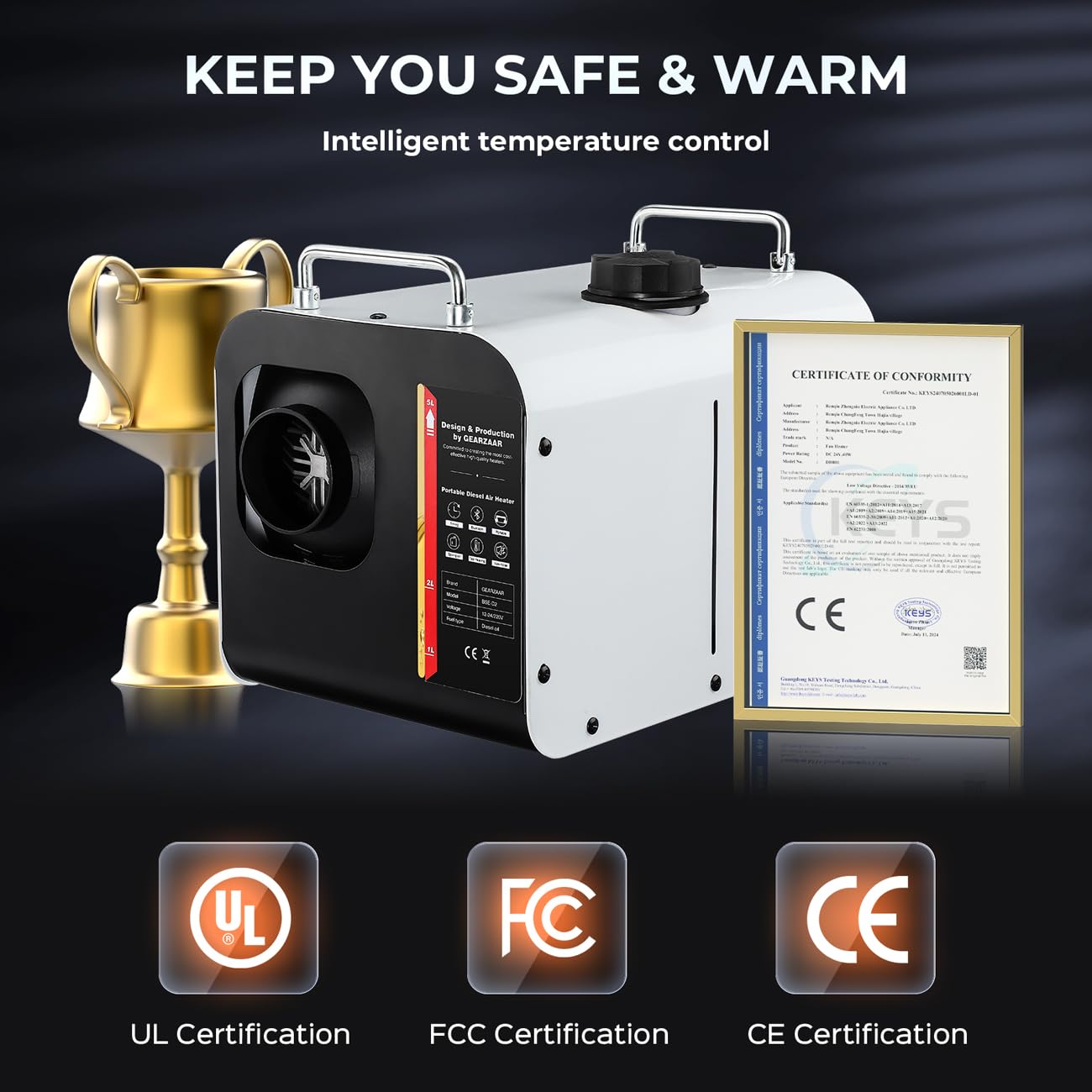 Riscaldatore ad aria diesel, 8 kW 12 V/24 V, portatile, per parcheggio notturno, con display LCD, telecomando, controllo tramite app Bluetooth, bassa rumorosità, per camper, camion, furgoni, roulott