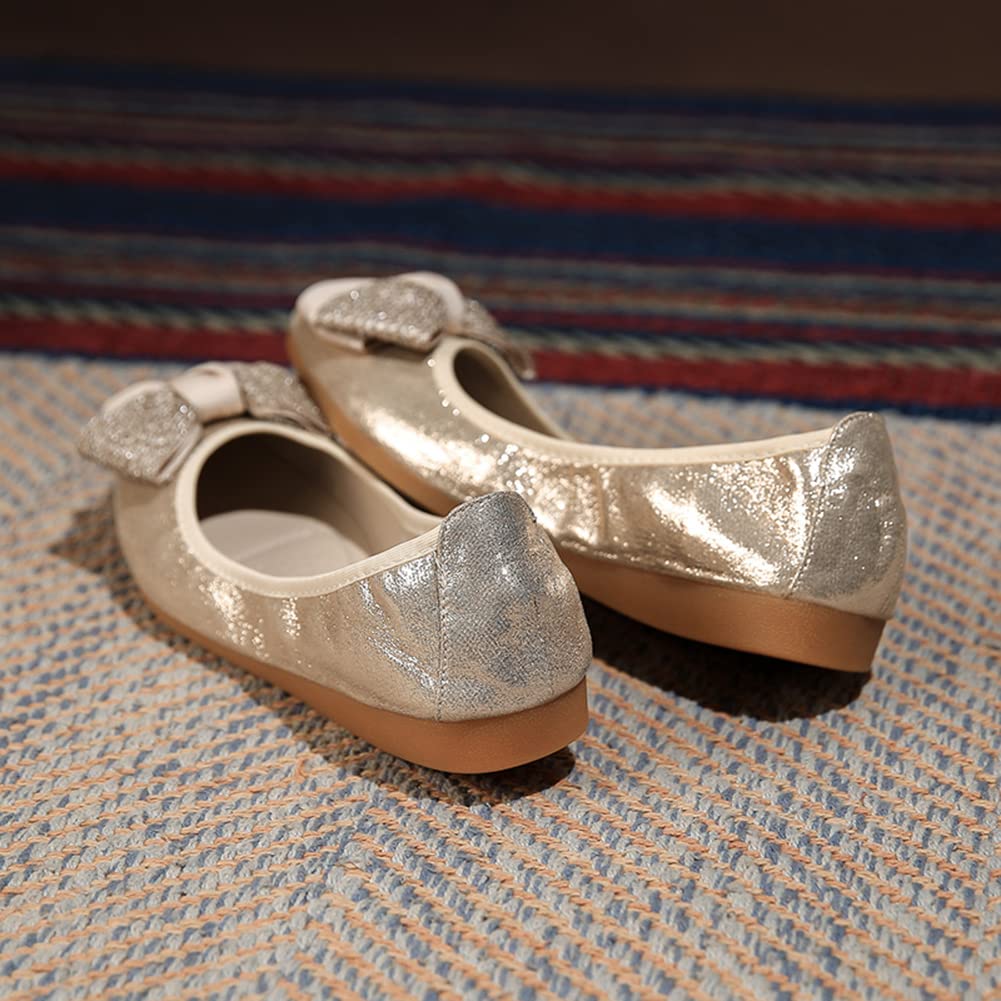 MACHSWON Ballerine da donna scintillanti, comode, casual, a punta, con fiocco, senza lacci, per matrimoni, ballerine eleganti