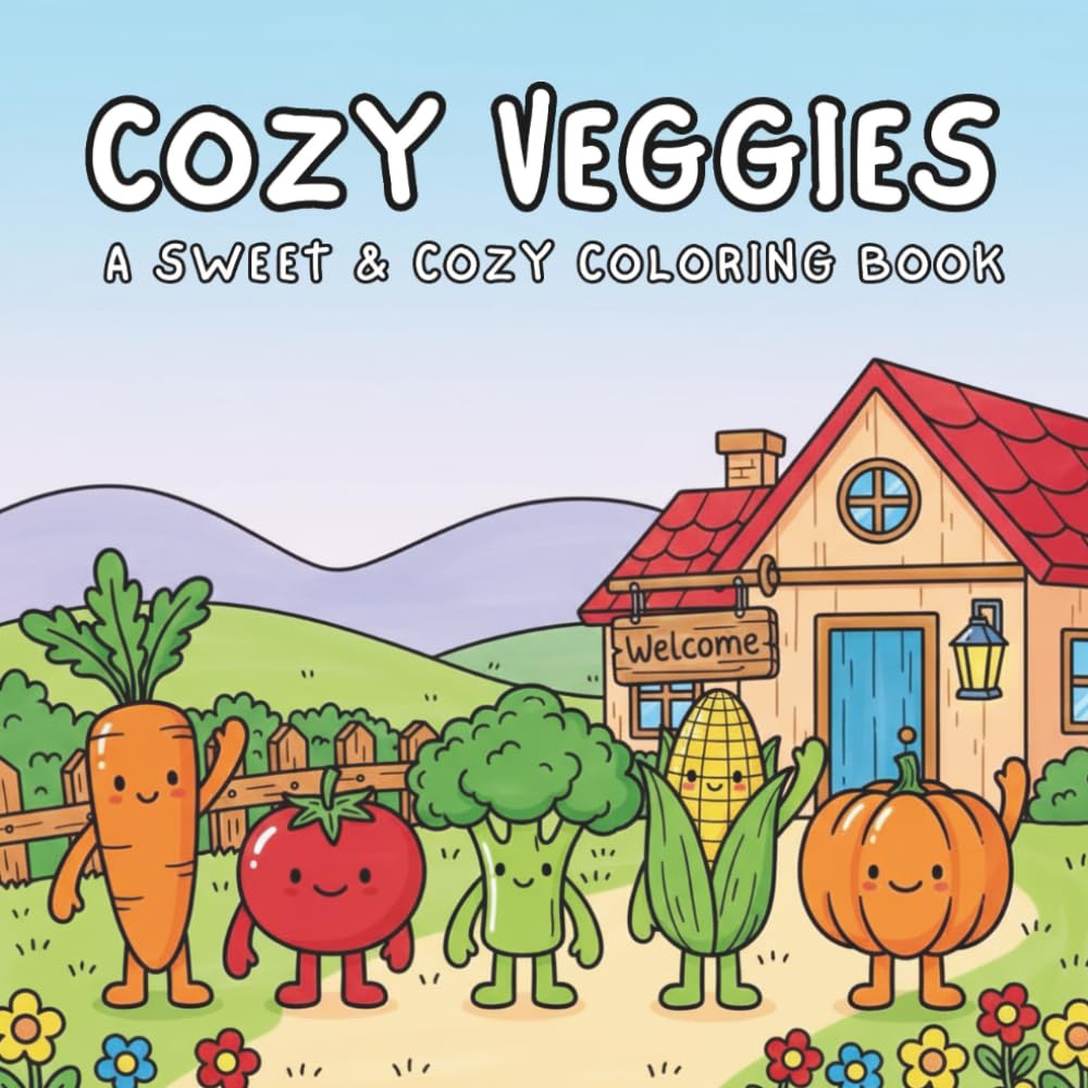 Cozy Veggies Cute & Easy Coloring Book: Adorable Vegetable Friends in Cozy Coloring Scenes