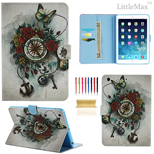 iPad Mini Case,LittleMax(TM) Kickstand Faux Leather Case Smart [Auto Wake/Sleep] Wallet Case [Magnet Clasp] Flip Cover for iPad Mini 1/2/3 [Free Cleaning Cloth,Stylus Pen]-#1 Rose Pocket Watch