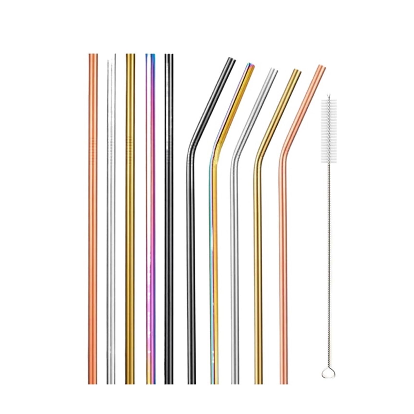 Paille en acier inoxydable rainbow : kit de 11 pailles métalliques réutilisables avec goupillon