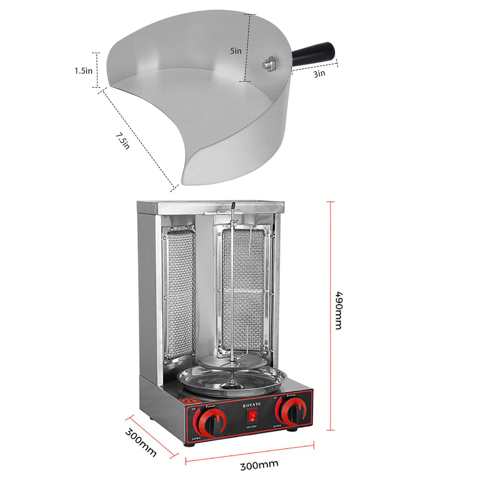 Machine de Poulet Fait Maison, Rôtissoire de Comptoir, Kebab, Rôtissoire Verticale au Propane, Poulet Turc, Doner Kebab, Gril avec 2 Brûleurs, pour la Cuisine de Restaurant à Domicile,Pan