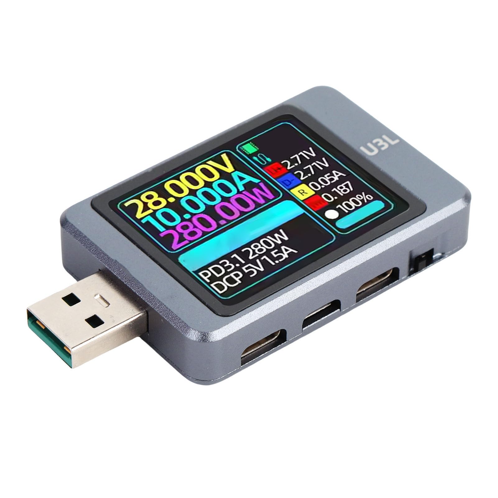 Tester napięcia i prądu USB Przenośny ekran o przekątnej 1,77 cala dla entuzjastów elektroniki