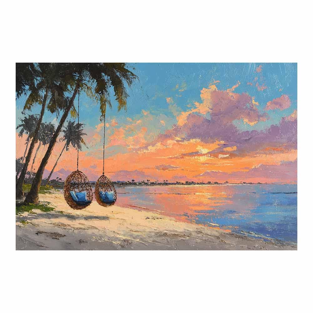 HOQIU Vintage wall art Tropical Beaches es Swings Viewss decorative painting, wall art, for Living Room Bathroom Bedroom Kitchen Decoration.(Multicolor)-30x40cm Unframed